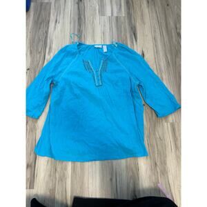 Liz & me bright blue three-quarter sleeve tunic top W/ beaded detail size 4XL